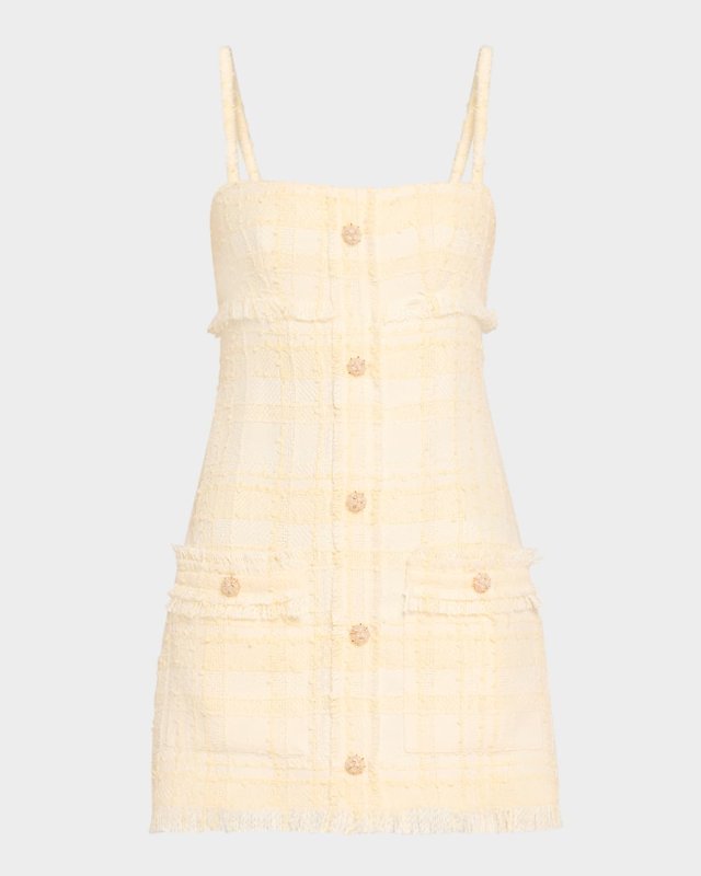 Michel Button-Front Sleeveless Tweed Mini Dress